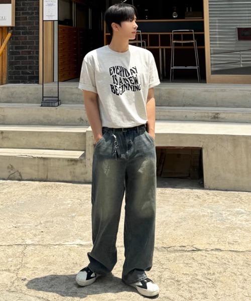 NOWLE(ノウル)の「【NOWLE】ウェーブ グラフィティ メッセージ プリント 半袖 Tシャツ(Tシャツ/カットソー・メンズ・グレー・LARGE/MEDIUM/X-LARGE)」の5枚目の写真