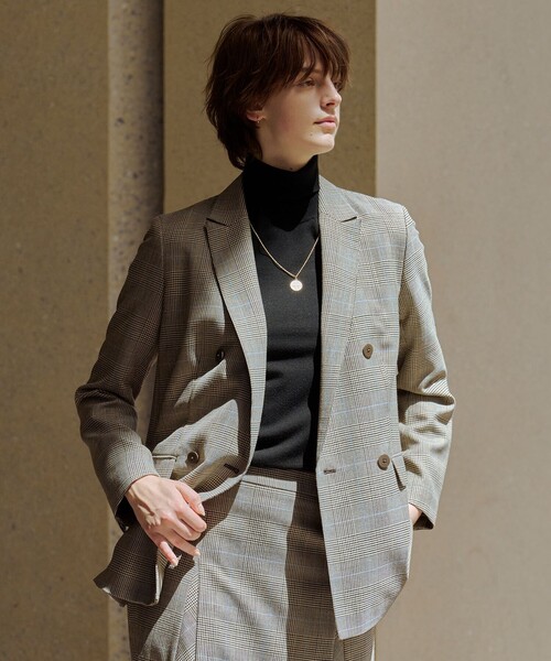 J.PRESS(ジェイプレス)の「モナベールツイル チェック ダブル ジャケット(テーラードジャケット・レディース・ブラウン系3・T15/T13)」の1枚目の写真