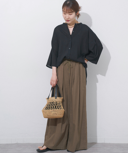 JOURNAL STANDARD relume(ジャーナルスタンダード レリューム)の「楊柳バンドカラーシャツ(シャツ/ブラウス・レディース・ブラウン/ブラック/グレー・FREE)」の4枚目の写真