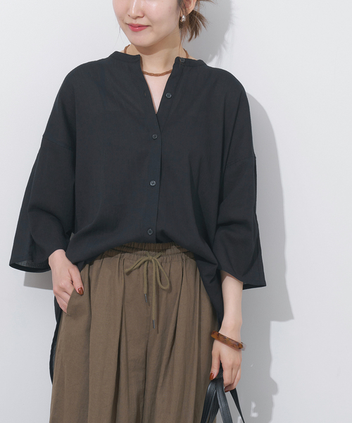 JOURNAL STANDARD relume(ジャーナルスタンダード レリューム)の「楊柳バンドカラーシャツ(シャツ/ブラウス・レディース・ブラウン/ブラック/グレー・FREE)」の8枚目の写真
