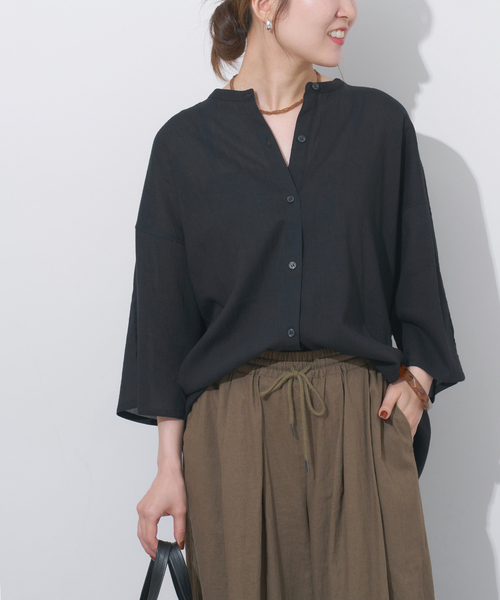 JOURNAL STANDARD relume(ジャーナルスタンダード レリューム)の「楊柳バンドカラーシャツ(シャツ/ブラウス・レディース・ブラウン/ブラック/グレー・FREE)」の9枚目の写真