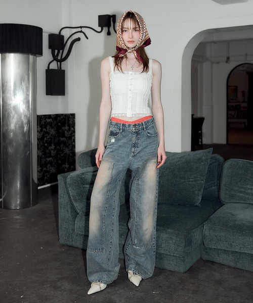 ACLENT(アクレント)の「ダブルニーワイドストレートJ/Wデニムパンツ(デニムパンツ・レディース・ブルー・SMALL/MEDIUM)」の5枚目の写真