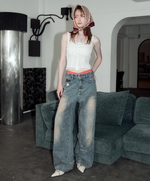 ACLENT(アクレント)の「ダブルニーワイドストレートJ/Wデニムパンツ(デニムパンツ・レディース・ブルー・SMALL/MEDIUM)」の6枚目の写真