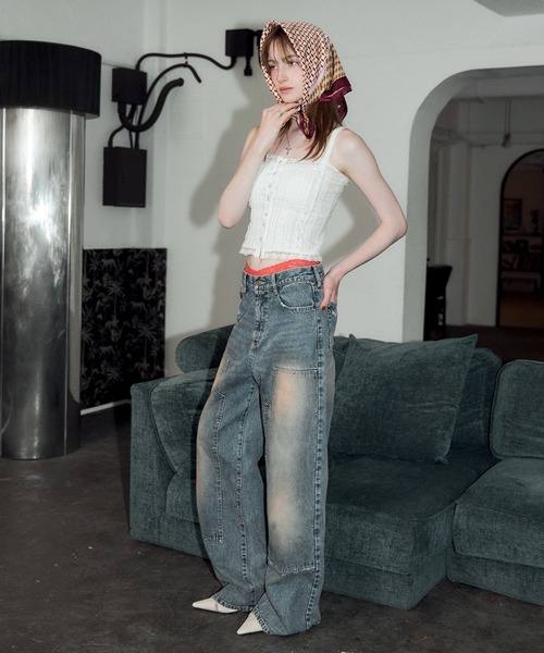 ACLENT(アクレント)の「ダブルニーワイドストレートJ/Wデニムパンツ(デニムパンツ・レディース・ブルー・SMALL/MEDIUM)」の7枚目の写真