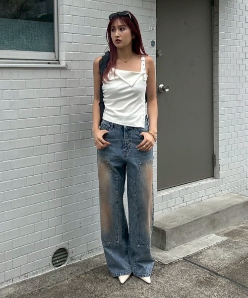 ACLENT(アクレント)の「ダブルニーワイドストレートJ/Wデニムパンツ(デニムパンツ・レディース・ブルー・SMALL/MEDIUM)」の8枚目の写真