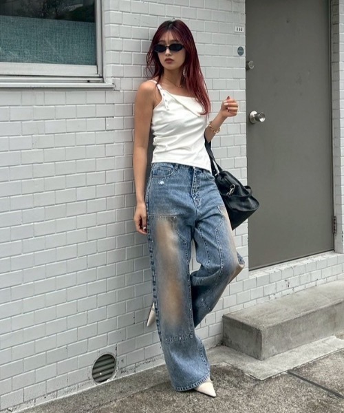 ACLENT(アクレント)の「ダブルニーワイドストレートJ/Wデニムパンツ(デニムパンツ・レディース・ブルー・SMALL/MEDIUM)」の9枚目の写真