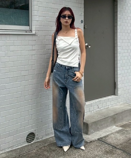 ACLENT(アクレント)の「ダブルニーワイドストレートJ/Wデニムパンツ(デニムパンツ・レディース・ブルー・SMALL/MEDIUM)」の12枚目の写真