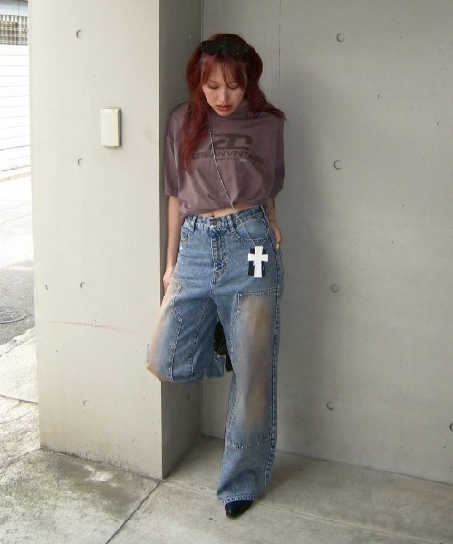 ACLENT(アクレント)の「ダブルニーワイドストレートJ/Wデニムパンツ(デニムパンツ・レディース・ブルー・SMALL/MEDIUM)」の13枚目の写真