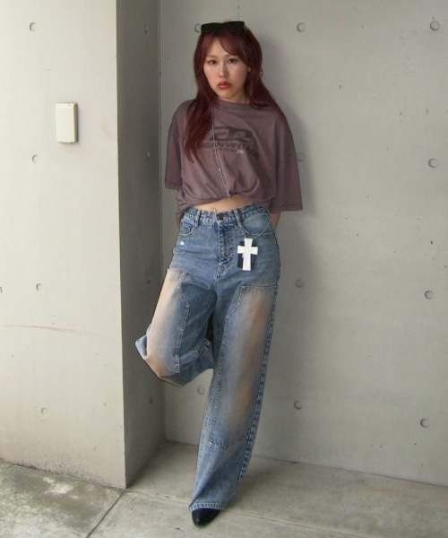ACLENT(アクレント)の「ダブルニーワイドストレートJ/Wデニムパンツ(デニムパンツ・レディース・ブルー・SMALL/MEDIUM)」の14枚目の写真