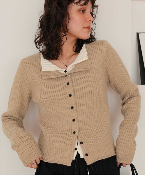 セール】レイヤード風リブニットトップス（ニット/セーター