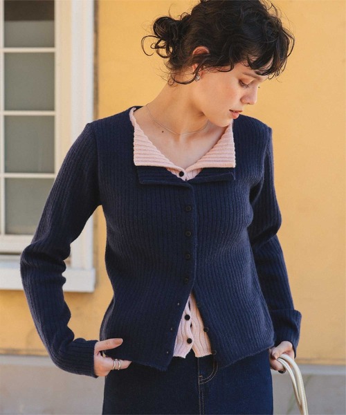 titivate（ティティベイト）の「レイヤード風リブニットトップス（ニット/セーター・レディース・ブラック/ネイビー/ベージュ/ライトイエロー/ライトグレー/ブラウン/グレー・L/M/S）」の6枚目の写真