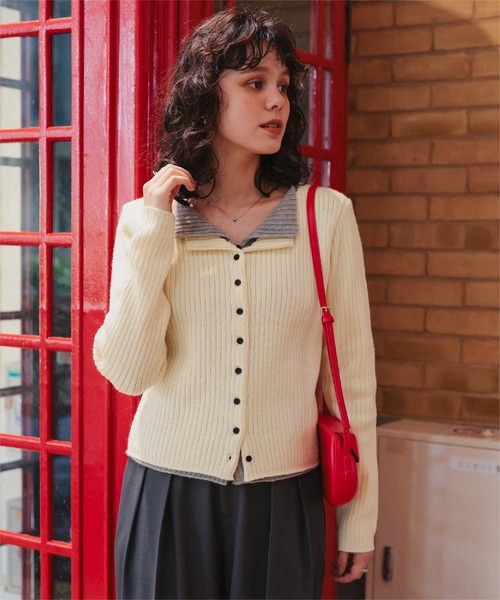 titivate（ティティベイト）の「レイヤード風リブニットトップス（ニット/セーター・レディース・ブラック/ネイビー/ベージュ/ライトイエロー/ライトグレー/ブラウン/グレー・L/M/S）」の7枚目の写真