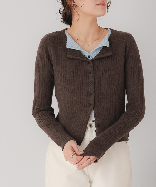 セール】レイヤード風リブニットトップス（ニット/セーター