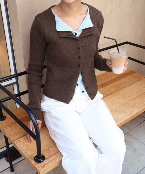 titivate（ティティベイト）の「レイヤード風リブニットトップス（ニット/セーター・レディース・ブラック/ネイビー/ベージュ/ライトイエロー/ライトグレー/ブラウン/グレー・L/M/S）」の13枚目の写真