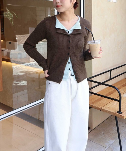 titivate（ティティベイト）の「レイヤード風リブニットトップス（ニット/セーター・レディース・ブラック/ネイビー/ベージュ/ライトイエロー/ライトグレー/ブラウン/グレー・L/M/S）」の10枚目の写真