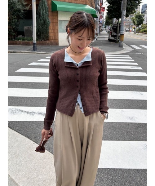 titivate（ティティベイト）の「レイヤード風リブニットトップス（ニット/セーター・レディース・ブラック/ネイビー/ベージュ/ライトイエロー/ライトグレー/ブラウン/グレー・L/M/S）」の18枚目の写真