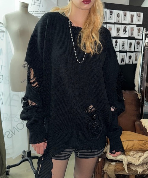 &ellecy ネコリリジャスニット レディース シャギーニットプルオーバー（bleu et rose