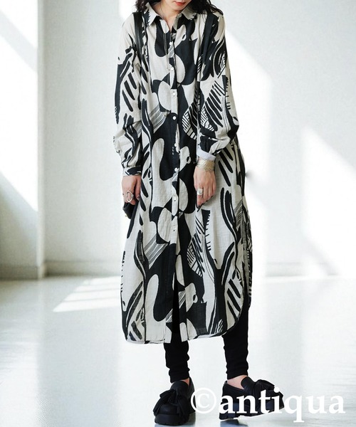 antiqua(アンティカ)の「モノトーン柄シャツワンピース(シャツワンピース・レディース・ブラック系その他・ONESIZE)」の1枚目の写真