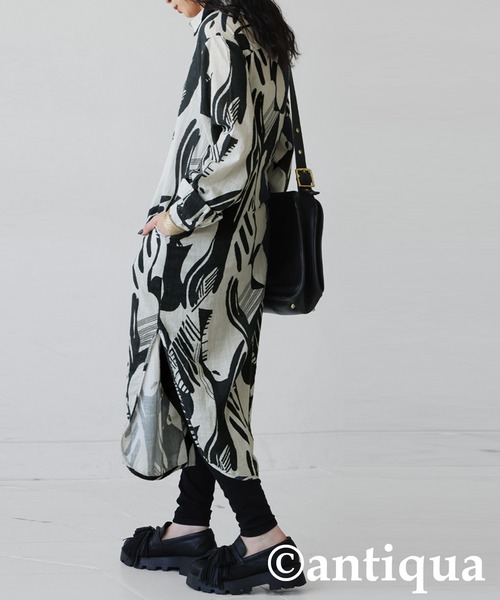 antiqua(アンティカ)の「モノトーン柄シャツワンピース(シャツワンピース・レディース・ブラック系その他・ONESIZE)」の3枚目の写真