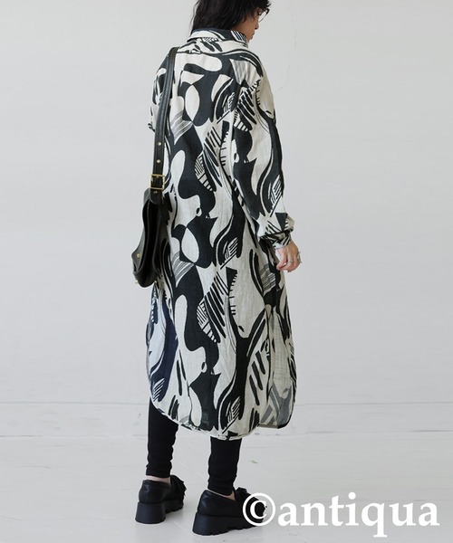 antiqua(アンティカ)の「モノトーン柄シャツワンピース(シャツワンピース・レディース・ブラック系その他・ONESIZE)」の4枚目の写真