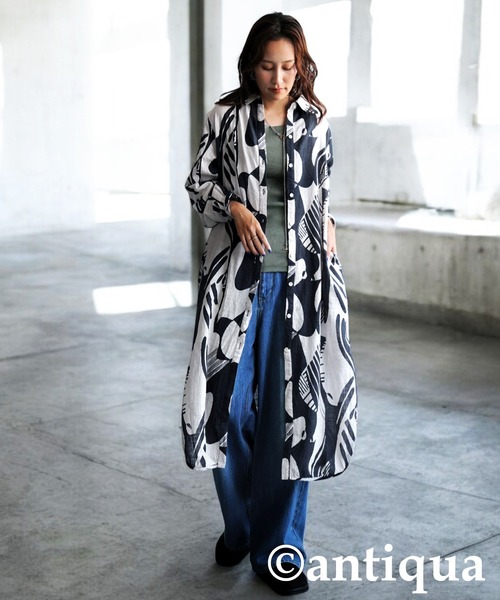 antiqua(アンティカ)の「モノトーン柄シャツワンピース(シャツワンピース・レディース・ブラック系その他・ONESIZE)」の6枚目の写真