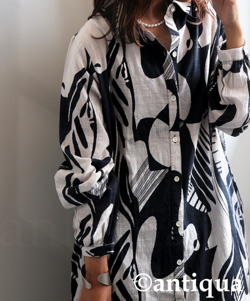 antiqua(アンティカ)の「モノトーン柄シャツワンピース(シャツワンピース・レディース・ブラック系その他・ONESIZE)」の8枚目の写真