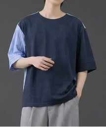 無地ストライプダブルフェイスTシャツ