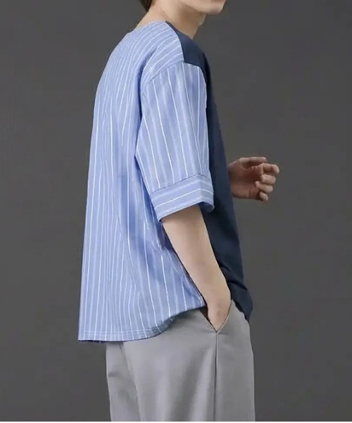 revertical（リバーティカル）の「無地ストライプダブルフェイスTシャツ（Tシャツ/カットソー・メンズ・ブルー/ブラック・SMALL/MEDIUM/LARGE）」の15枚目の写真