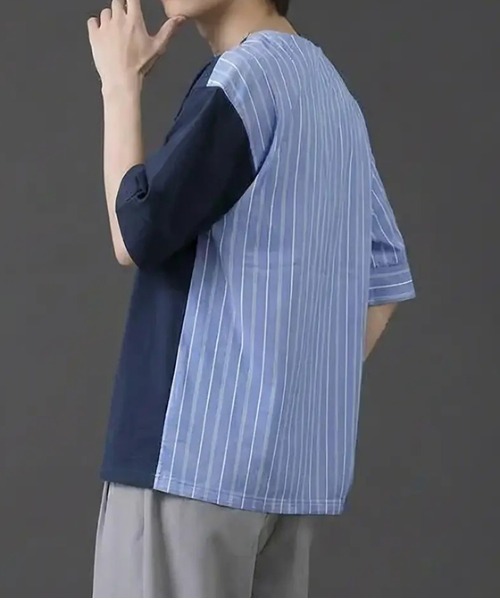 revertical（リバーティカル）の「無地ストライプダブルフェイスTシャツ（Tシャツ/カットソー・メンズ・ブルー/ブラック・SMALL/MEDIUM/LARGE）」の14枚目の写真