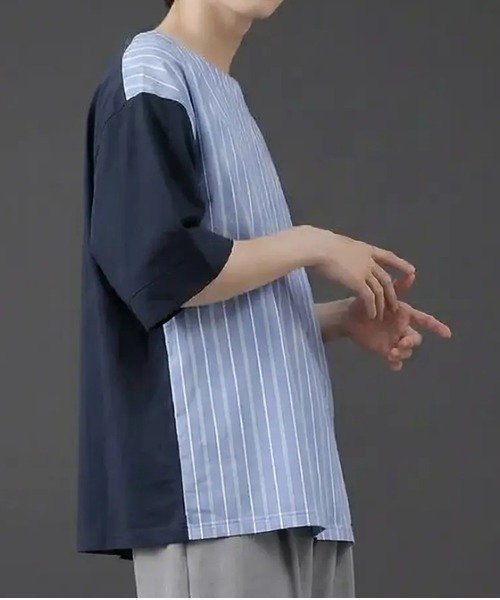 revertical（リバーティカル）の「無地ストライプダブルフェイスTシャツ（Tシャツ/カットソー・メンズ・ブルー/ブラック・SMALL/MEDIUM/LARGE）」の17枚目の写真