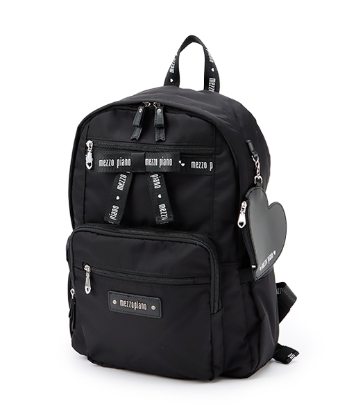 メゾピアノ　約21L　ハートポーチつき ロゴリボンリュック　新品未使用　ブラック 約21L ハートポーチつきロゴリボンリュック（リュック） | mezzo