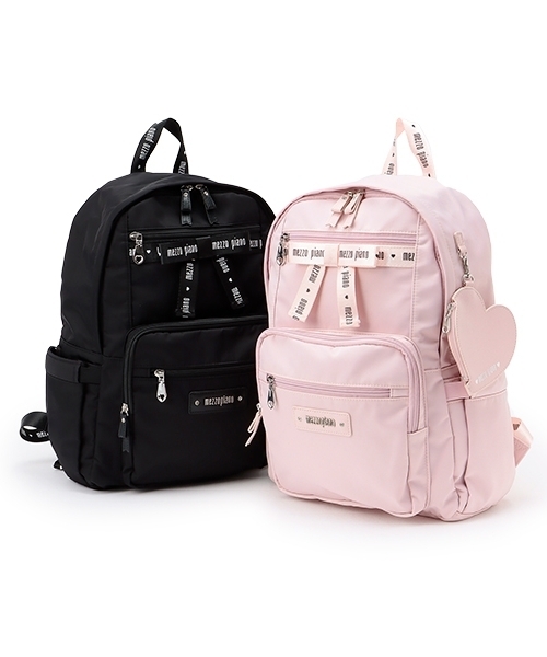 【新品未使用】mezzo piano ロゴリボンリュック 約21L ハートポーチつきロゴリボンリュック（バックパック