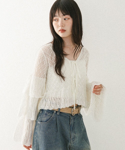 セール】透かし柄フリルカーディガン 579546（カーディガン/ボレロ