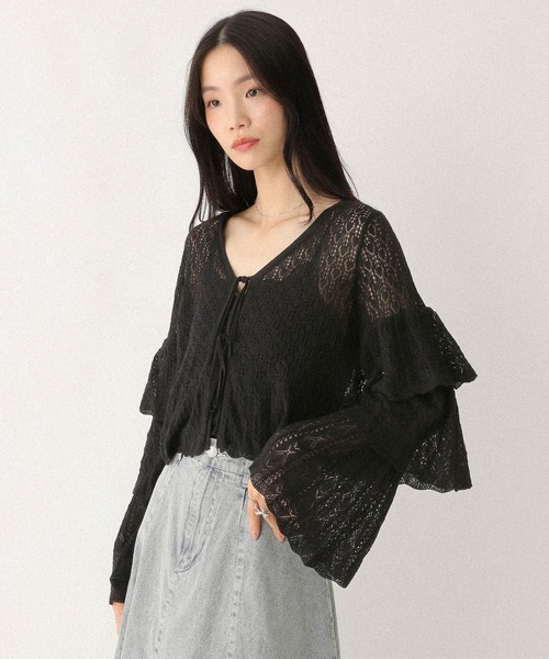 セール】透かし柄フリルカーディガン 579546（カーディガン/ボレロ