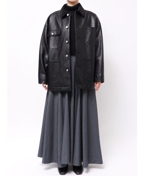 OUNNOUN(オウンノウン)の「【OUNNOUN】フェイクレザーカバーオール(ライダースジャケット・レディース・ブラック/アイボリー/イエロー・MEDIUM/SMALL)」の10枚目の写真