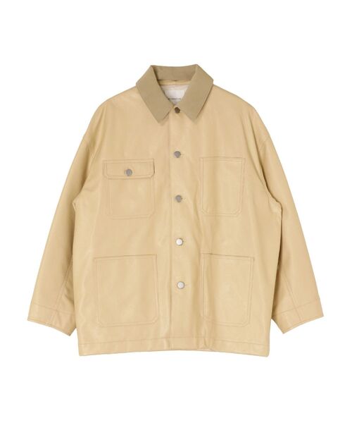 OUNNOUN(オウンノウン)の「【OUNNOUN】フェイクレザーカバーオール(ライダースジャケット・レディース・ブラック/アイボリー/イエロー・MEDIUM/SMALL)」の5枚目の写真