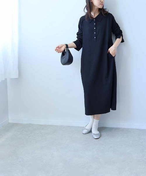 leswel（レスウェル）の「【L～5L 大きいサイズ】楊柳シャツカラーワンピース（ワンピース・レディース・ブラウン/ブラック・L/LL/3L/4L/5L）」の5枚目の写真