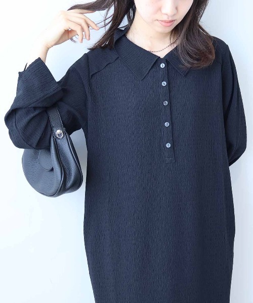 leswel（レスウェル）の「【L～5L 大きいサイズ】楊柳シャツカラーワンピース（ワンピース・レディース・ブラウン/ブラック・L/LL/3L/4L/5L）」の7枚目の写真