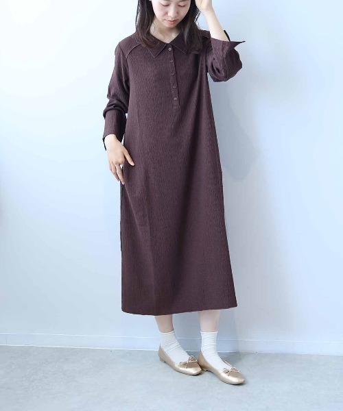 leswel（レスウェル）の「【L～5L 大きいサイズ】楊柳シャツカラーワンピース（ワンピース・レディース・ブラウン/ブラック・L/LL/3L/4L/5L）」の12枚目の写真