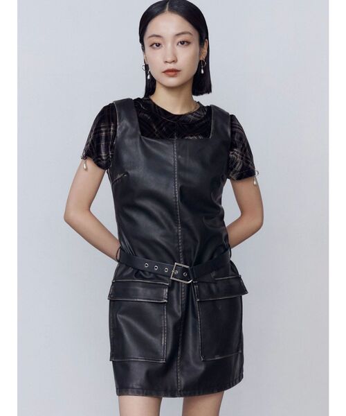 アウトポケットフェイクレザーワンピース（ワンピース）｜EMODA
