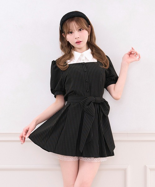 apres jour LSリボンセットトップス ミニスカート ブラックツイード セット着用可能】リボンミニスカート（スカート）｜apres jour（アプレ