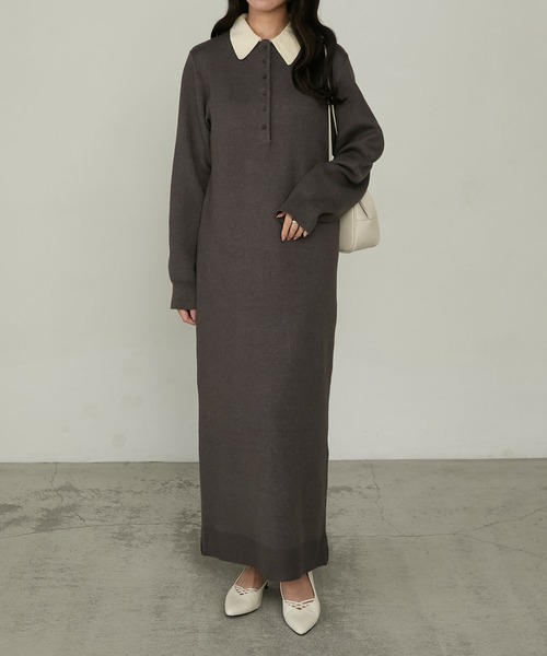 Cherir Mignon(シェリルミニョン)の「【Cherir Mignon】配色ポロニットワンピース(ワンピース・レディース・ブラック/チャコールグレー/ネイビー・FREE)」の3枚目の写真