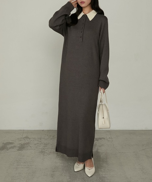 Cherir Mignon(シェリルミニョン)の「【Cherir Mignon】配色ポロニットワンピース(ワンピース・レディース・ブラック/チャコールグレー/ネイビー・FREE)」の22枚目の写真