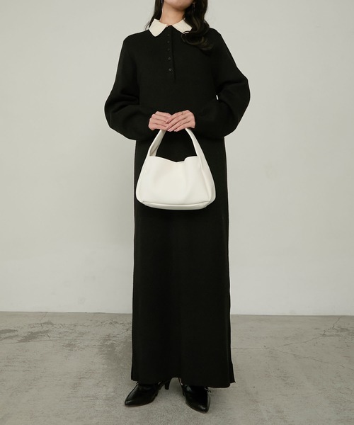 Cherir Mignon(シェリルミニョン)の「【Cherir Mignon】配色ポロニットワンピース(ワンピース・レディース・ブラック/チャコールグレー/ネイビー・FREE)」の4枚目の写真