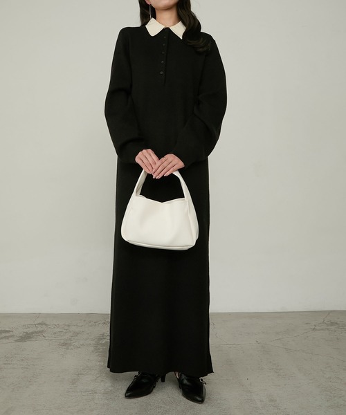 Cherir Mignon(シェリルミニョン)の「【Cherir Mignon】配色ポロニットワンピース(ワンピース・レディース・ブラック/チャコールグレー/ネイビー・FREE)」の10枚目の写真