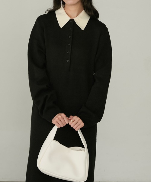 Cherir Mignon(シェリルミニョン)の「【Cherir Mignon】配色ポロニットワンピース(ワンピース・レディース・ブラック/チャコールグレー/ネイビー・FREE)」の11枚目の写真