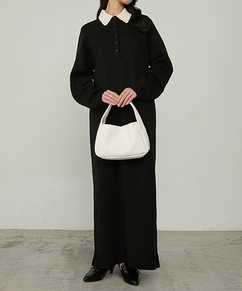 Cherir Mignon(シェリルミニョン)の「【Cherir Mignon】配色ポロニットワンピース(ワンピース・レディース・ブラック/チャコールグレー/ネイビー・FREE)」の16枚目の写真