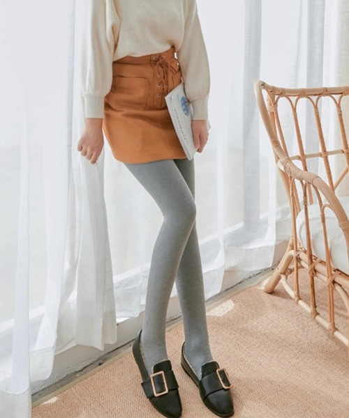 ampm（エーエムピーエム）の「美脚見えあったか微圧タイツ／厚手リブニットレギンス風ストッキング（レギンス/スパッツ・レディース・グレー/ブラック/ライトグレー・FREE）」の10枚目の写真
