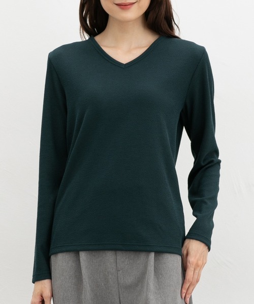 Honeys(ハニーズ)の「VネックTシャツ(Tシャツ/カットソー・レディース・ブラック/ブラウン/ボルドー/オフホワイト/ダークグリーン・L/LL/M/S)」の13枚目の写真