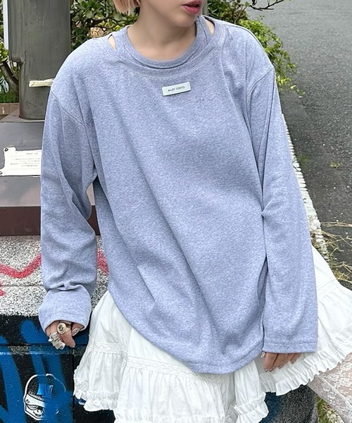 Alley Tokyo(アリートーキョー)の「タンク着てる風BIGロンT(Tシャツ/カットソー・レディース・グレー/アイボリー/ブラウン・FREE)」の7枚目の写真